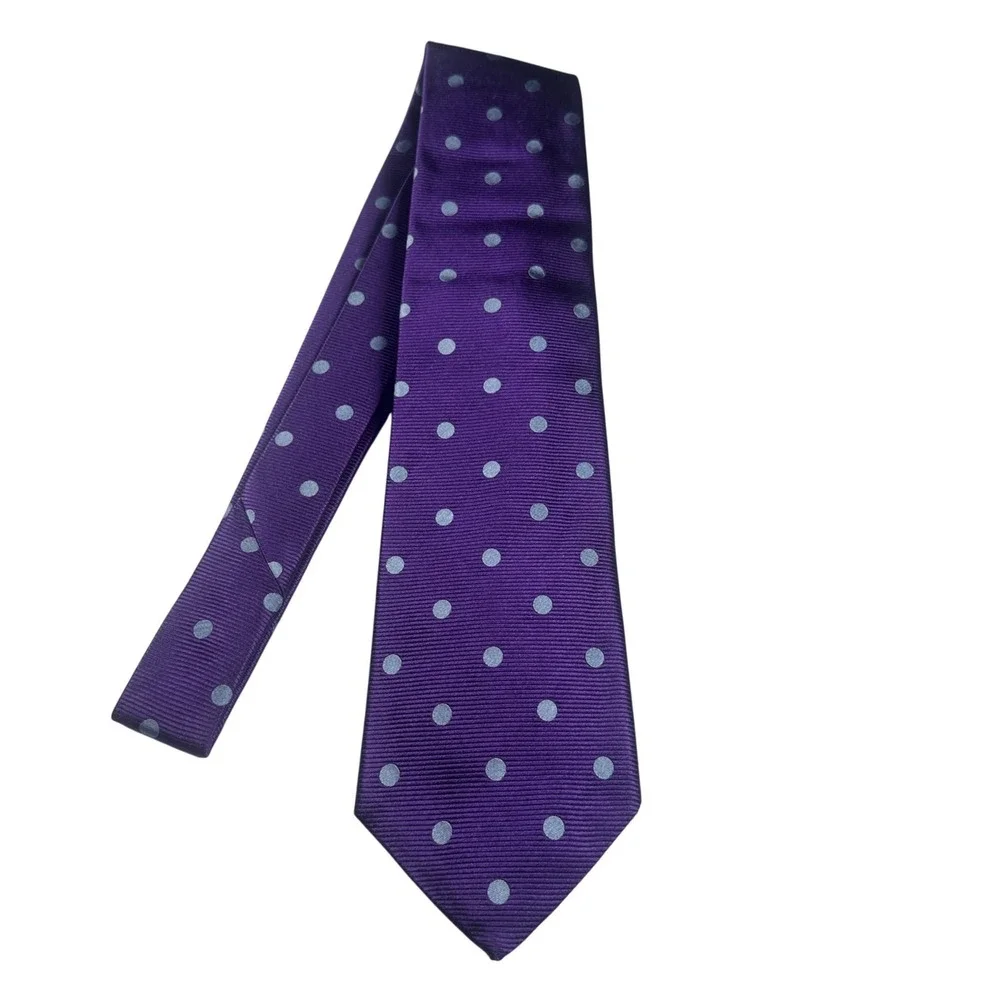 Paul‎ Fredrick Mens Silk Polka Dot Tie Purple Light Blue Formal Necktie